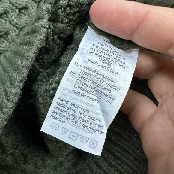 J Crew Olive Green Cozy Fitted Popcorn Wool Cable Knit Pullover Sweater XS - Picture 15 of 15